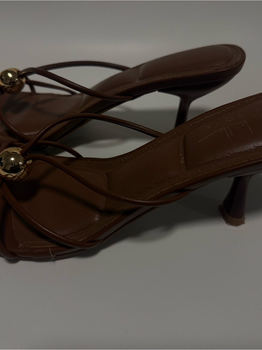 Brown Strappy Heel Sandals with Gold Accent